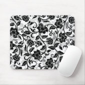Tapis De Souris Fleurs à rayures noir et gris (Avec souris)