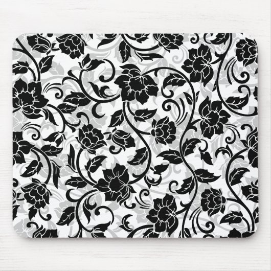 Tapis De Souris Fleurs à rayures noir et gris (Devant)