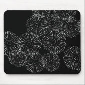 Tapis De Souris Fleurs abstraites de printemps noir et blanc (Devant)