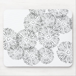 Tapis De Souris Fleurs abstraites de printemps noir et blanc