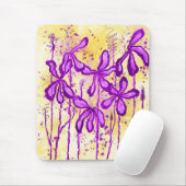 Tapis De Souris Fleurs Abstraites encrées violet jaune (Avec souris)