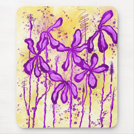 Tapis De Souris Fleurs Abstraites encrées violet jaune (Devant)