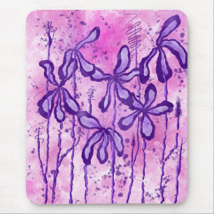 Tapis De Souris Fleurs Abstraites encrées violet rose