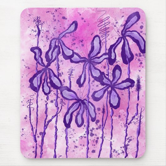 Tapis De Souris Fleurs Abstraites encrées violet rose (Devant)