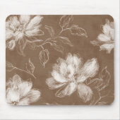 Tapis De Souris Fleurs Abstraites Marron Blanc (Devant)