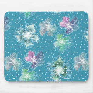 Tapis De Souris Fleurs Abstraites sur de beaux tons bleu clair