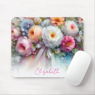 Tapis De Souris Fleurs aquarelles élégantes Votre texte personnali