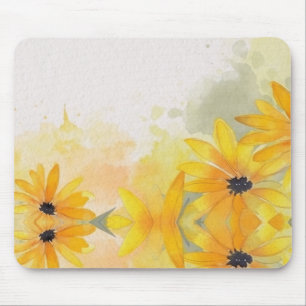 Tapis De Souris Fleurs aquarelles jaunes simples modernes