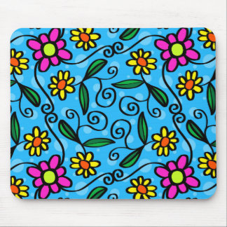 Tapis De Souris Fleurs aux arrière - plans bleus, marguerites rose