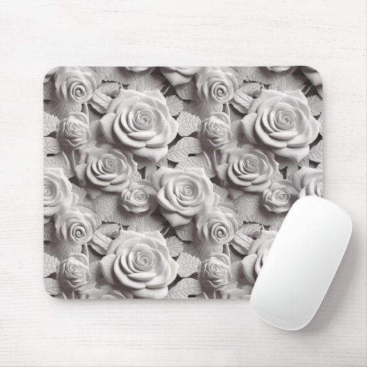 Tapis De Souris Fleurs blanches 3D élégantes (Avec souris)