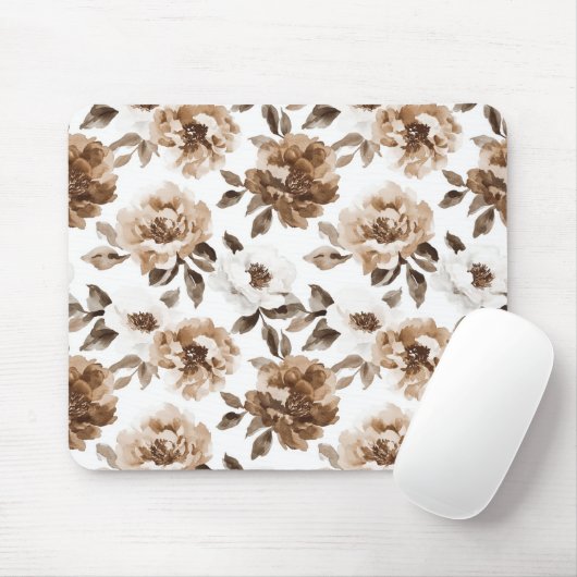 Tapis De Souris Fleurs blanches crème Brown (Avec souris)