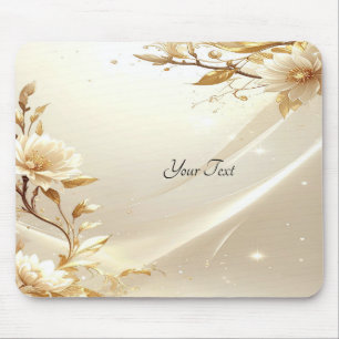 Tapis de souris Fleurs Blanches et Dorées