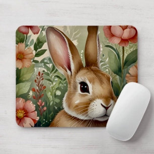 Tapis De Souris Fleurs blanches et Rêves de lapin Mousepad