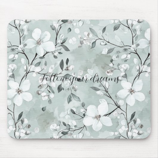 Tapis De Souris Fleurs blanches gris chic (Devant)