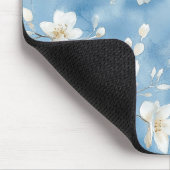 Tapis De Souris Fleurs blanches jolies bleu ciel (Coin)
