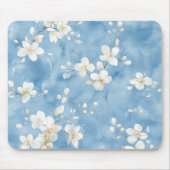 Tapis De Souris Fleurs blanches jolies bleu ciel (Devant)