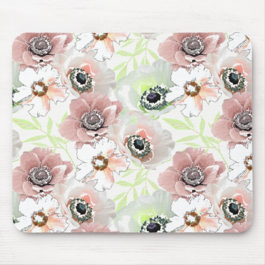 Tapis De Souris Fleurs blanches, roses. (Devant)