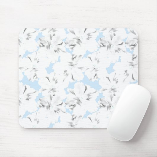 Tapis De Souris Fleurs blanches sur bleu clair. (Avec souris)