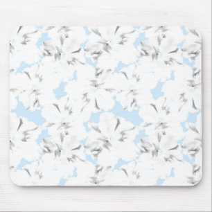Tapis De Souris Fleurs blanches sur bleu clair.