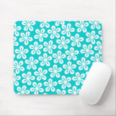 Tapis De Souris Fleurs Blanches Sur Mousepad Turquoise (Avec souris)