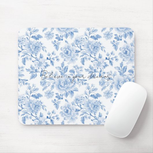 Tapis De Souris Fleurs Bleu Blanc (Avec souris)