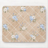 Tapis De Souris Fleurs Bleues Blanches Beige (Devant)