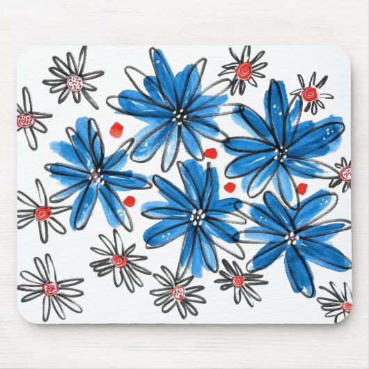 Tapis De Souris Fleurs bleues et blanches (Devant)