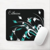 Tapis De Souris Fleurs bleues et blanches sur le noir (Avec souris)