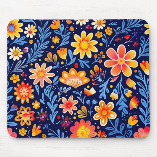 Tapis De Souris Fleurs bleues et jaunes (Devant)