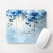 Tapis de souris Fleurs bleues et perles (Avec souris)