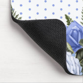 Tapis De Souris Fleurs Bleues Feuilles Vertes Monogramme Points Bl (Coin)