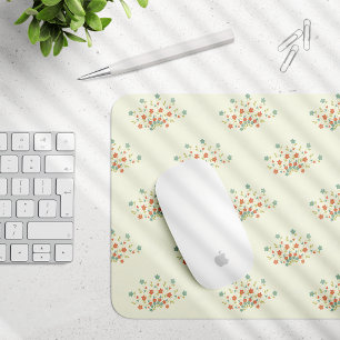 Tapis De Souris Fleurs Bleues, Fleurs Rouges, Motif De Fleurs