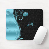 Tapis De Souris Fleurs bleues monogrammes (Avec souris)
