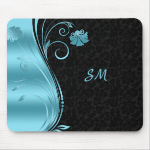 Tapis De Souris Fleurs bleues monogrammes
