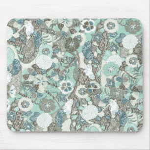 Tapis De Souris Fleurs Brown bleues Abstraites