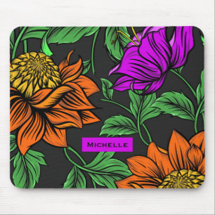 Tapis De Souris Fleurs Colorées Gras sur Personnalisé Gris Foncé