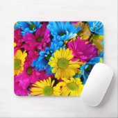 Tapis De Souris Fleurs colorées, marguerites - Rose Jaune Bleu (Avec souris)