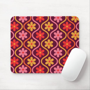 Tapis De Souris Fleurs Colorées Rétro sur Motif Ogee Vintage 