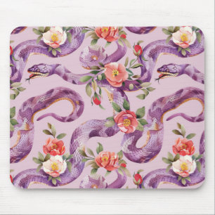 Tapis De Souris Fleurs Crème Rouges Serpents Violets