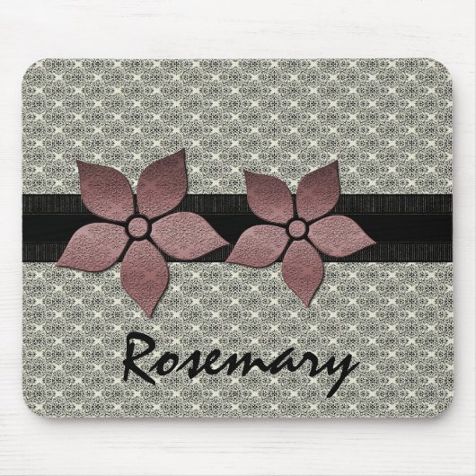 Tapis De Souris Fleurs Damas Bordure striée Mousepad (Devant)