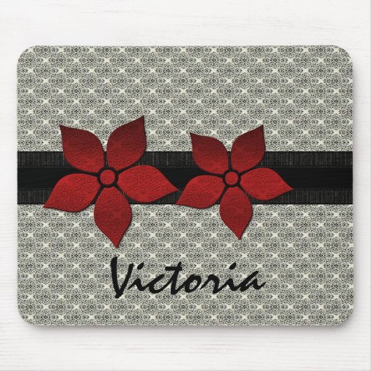 Tapis De Souris Fleurs Damas Bordure striée Mousepad (Devant)