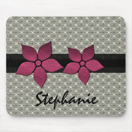 Tapis De Souris Fleurs Damas Bordure striée Mousepad (Devant)