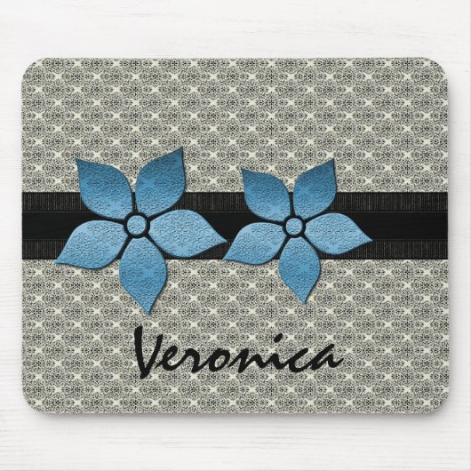 Tapis De Souris Fleurs Damas Bordure striée Mousepad (Devant)