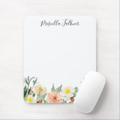 Tapis De Souris Fleurs d'aquarelle de pêche Girly Monogrammé (Avec souris)