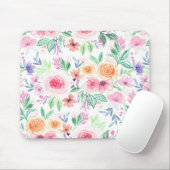 Tapis De Souris Fleurs d'aquarelle et feuilles (Avec souris)