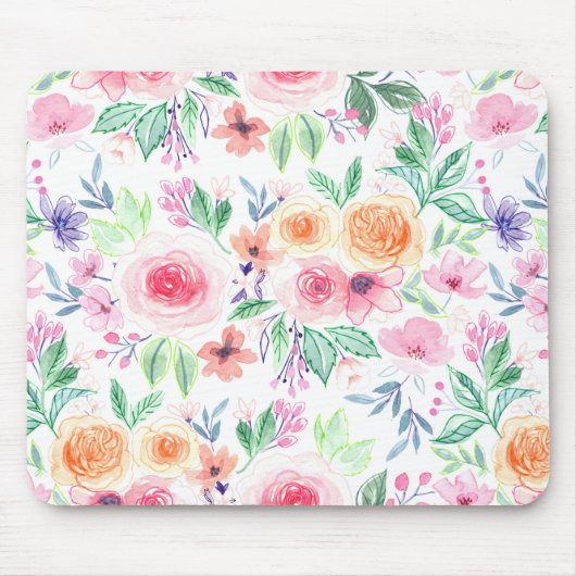 Tapis De Souris Fleurs d'aquarelle et feuilles (Devant)