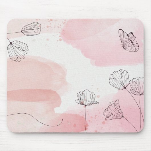 Tapis De Souris Fleurs d'aquarelle et papillon (Devant)