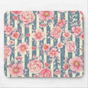 Tapis De Souris Fleurs d'aquarelle rose sur bandes