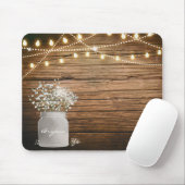 Tapis De Souris Fleurs de Baby's Breath dans un pot Mason rustique (Avec souris)