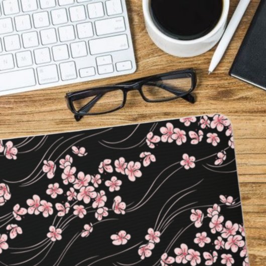 Tapis De Souris Fleurs de cerisiers roses sur le noir